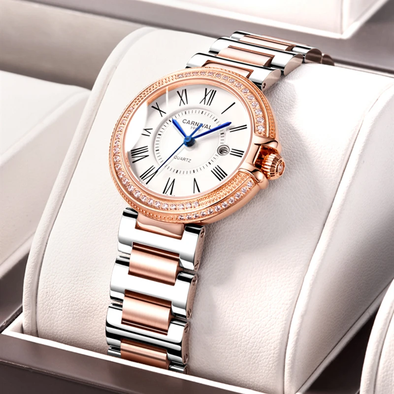 

Switzerland CARNIVAL 2020 новые женские часы люксовый бренд с бриллиантами импортные кварцевые женские часы трендовые нарядные Часы montre femme