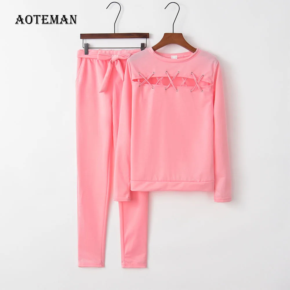 Осенне зимние женские спортивные костюмы 2019 Повседневный пуловер с длинным