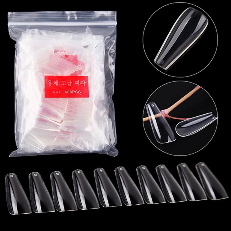 

Новые длинные балерина 600 шт./пакет ногтей с квадратным носком поддельные накладные ногти советы из АБС-пластика с полным покрытием Fasle ногт...