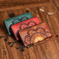 retro wallet 2021 new vintage genuine leather wallets for women handmade embossed purse china style card holder female