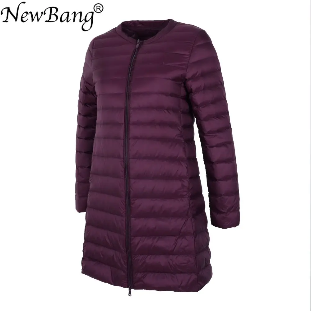 Женский Длинный Сверхлегкий пуховик NewBang куртка без воротника на молнии с