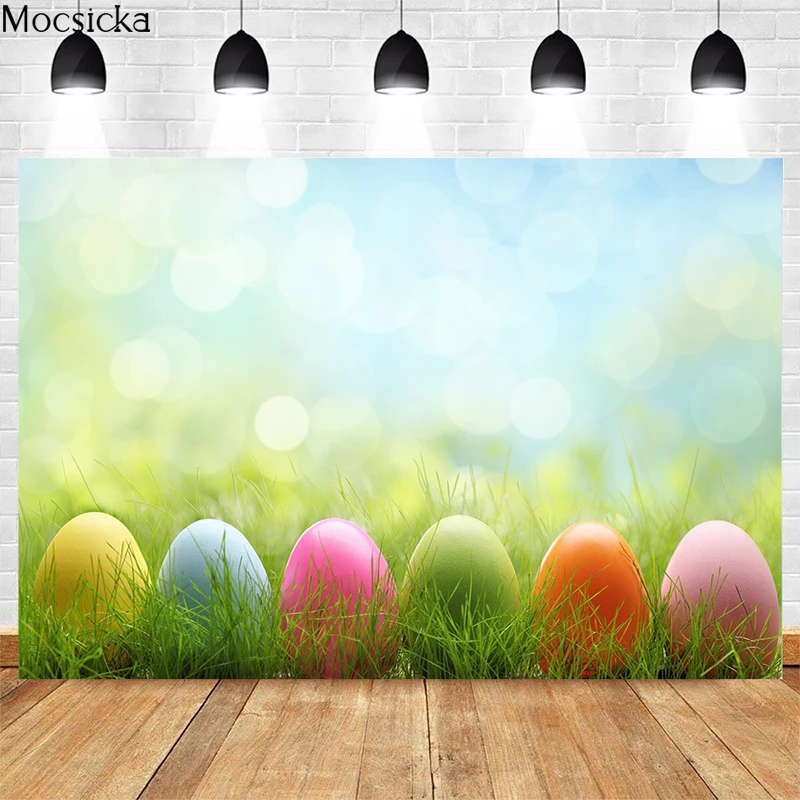 

Mocsicka Easter Party Photography Background Sunshine Easter Eggs Lawn Decoration Props Baby Shower Photo Backdrop Banner