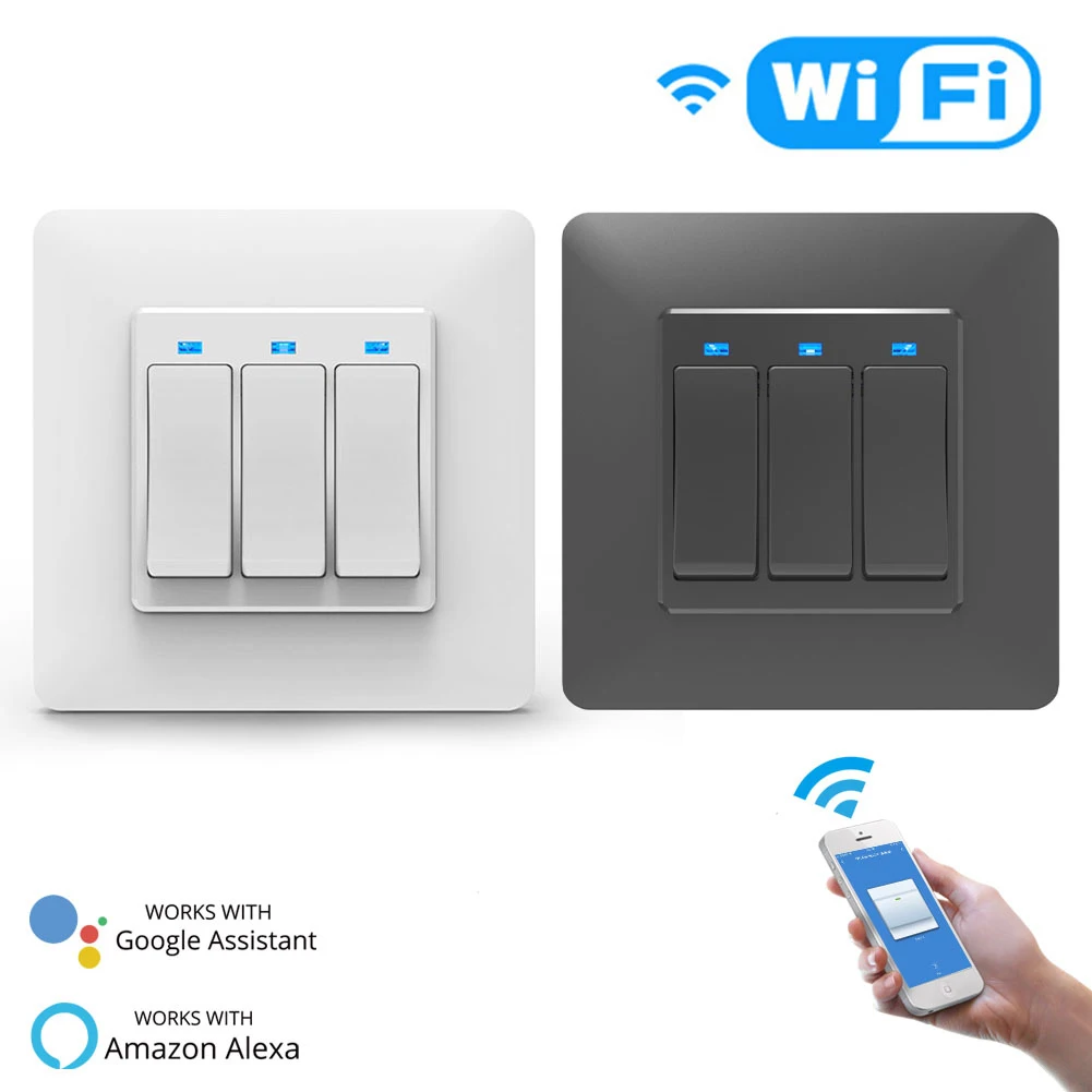 WiFi DE Smart кнопочный переключатель, 3 комплекта, съемный и съемный, приложение Smart Life Tuya, пульт дистанционного управления, работает с Alexa Google Home