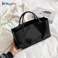 new fashion women pu leather pure black white color shopping travel handbag casual ladies large capacity bags for women 2021