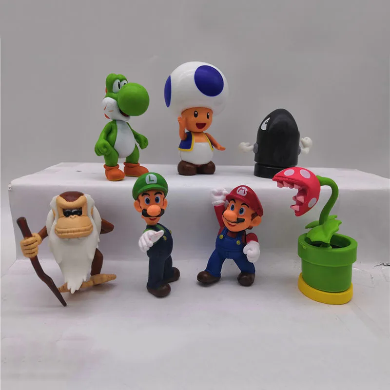 

7pcs Super Mario Bros PVC Action Figure Toys ornaments Dolls Mario Luigi Yoshi Mushroom Piranha Model Cartoon kids birthday gift