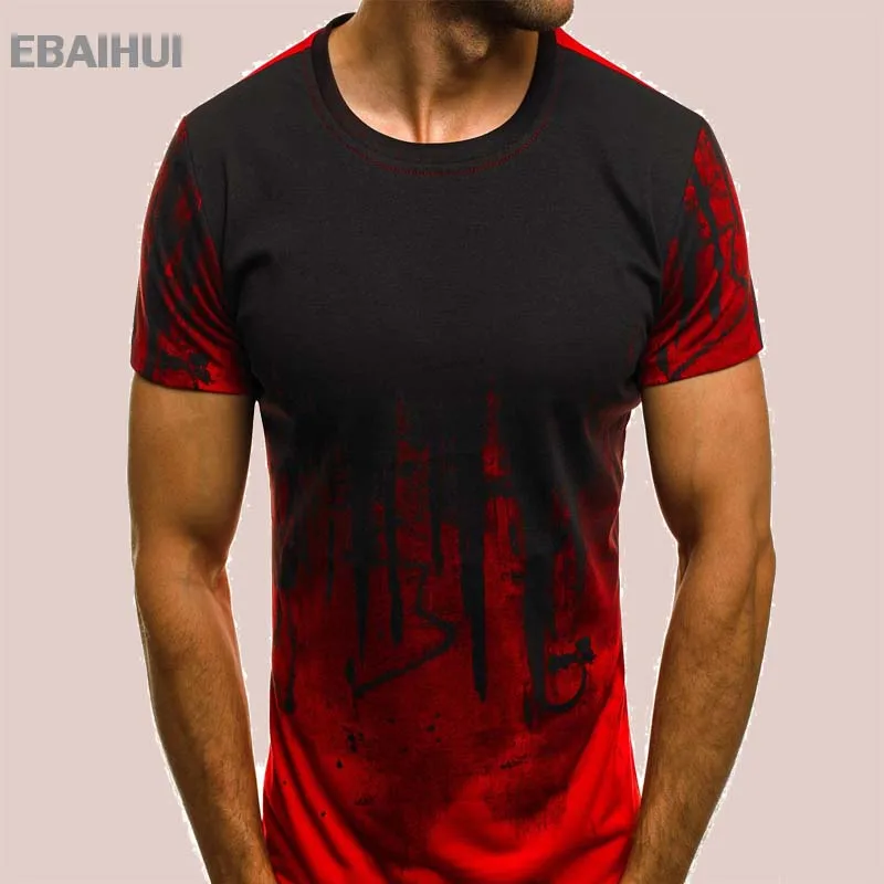 

E-BAIHUI Men‘s Fitness Compression T-Shirt Casual Black and red gradient High quality Slim shirt Men Fashion Tee tops CG002