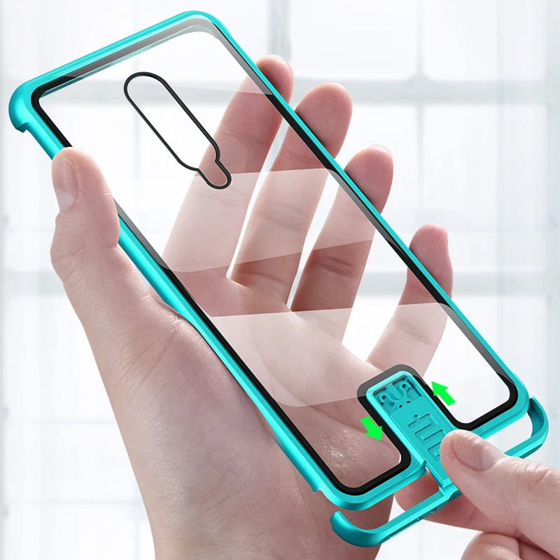 

Case For Oneplus 7 9h Hardness Clear Tempered Glass Aluminum Metal Slide Case Cover For Oneplus 7t ProThin Hard Cases