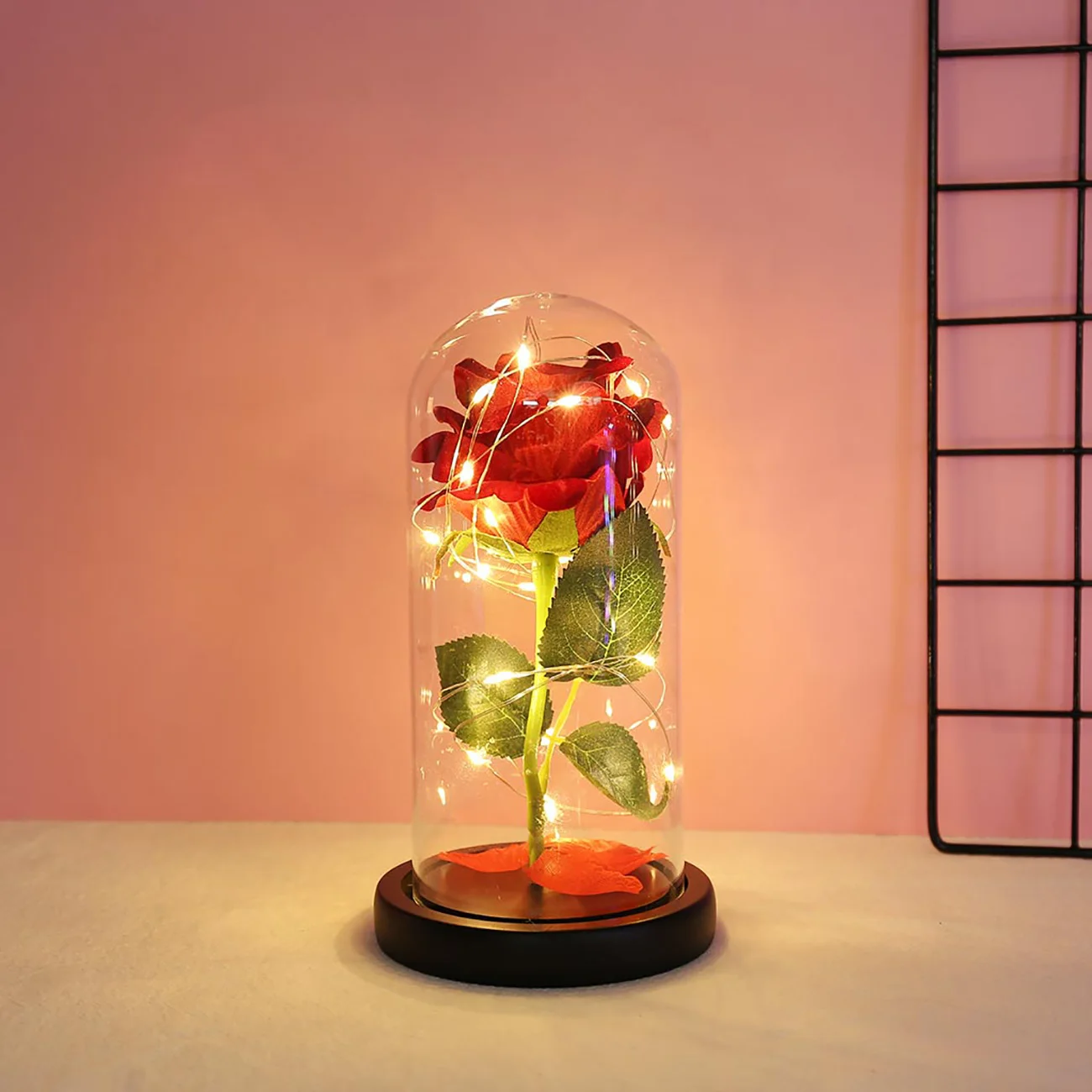 

Rose Flower Glass Cover With Lamp Decorative Ornaments LED Rose Flower