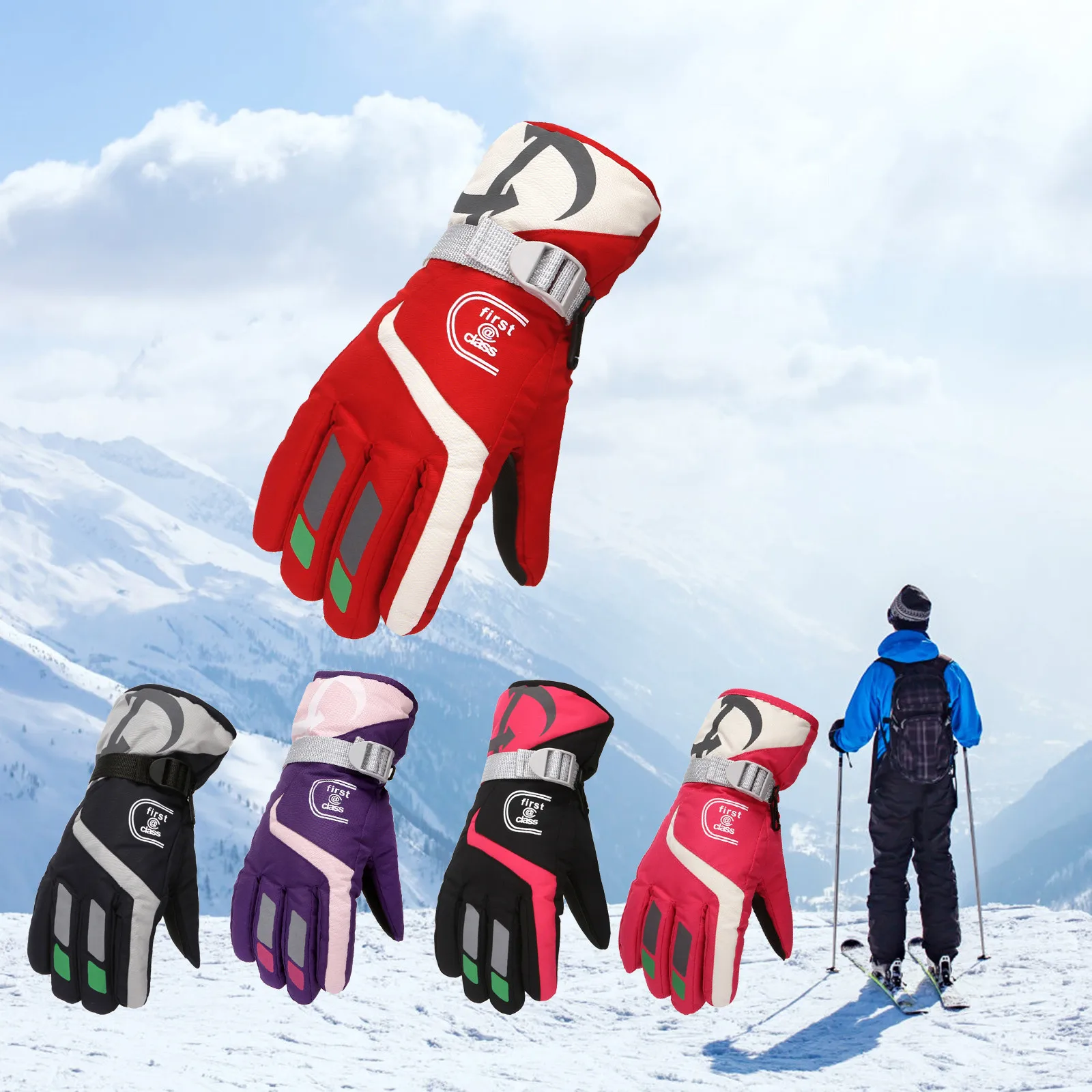 

Adult Extra Thick Men Women Mittens Ski Gloves Snowboard Snow Winter Sports Warm Waterproof Windproof Skiing Faux Leather Plam