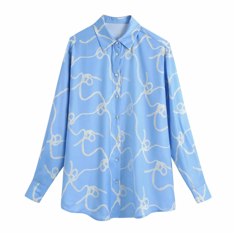 

Hot Sale Women Digital Print Blue Casual Shirt Female Long Sleeve Blouse Office Lady Loose Tops Blusas S9200