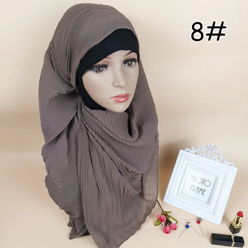 Шаль-тюрбан Женская плиссированная шифоновый хиджаб со складками длинный шарф