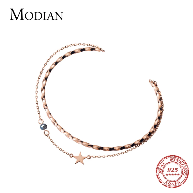 

Modian Real 925 Sterling Silver Star Little Ball Chain Double Layer Bracelet for Women Adjustable Simple Bracelet Fine Jewelry