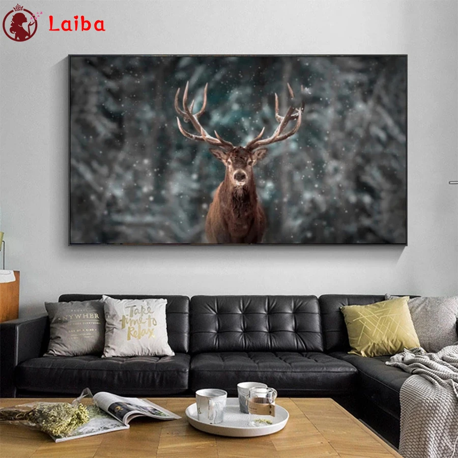 

5D round Diamond Embroidery Modern animal art, snow forest deer Picture Of Diamond Painting Full Square Mosaic Handmade Gift