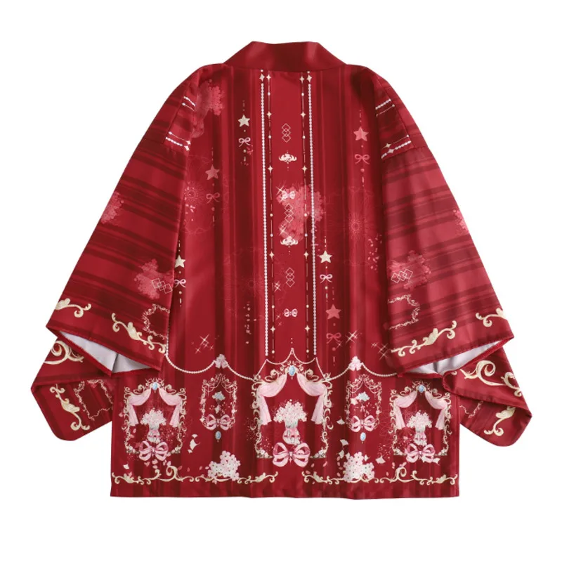 

Japanese Kimono Anime Cosplay cute Bow Woman Kimono Spring 2021 Summer Flower Clothes dress Cardigan Harajuku Japan thailand Red