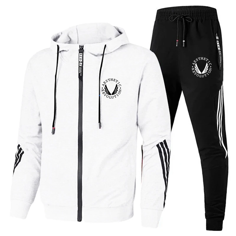 

Men Tracksuit Casual Hoodies Sets 2021 Spring New Male Jackets+Pants Two Piece Sets Hip Hop Streetwear Sports Suit Patchwork