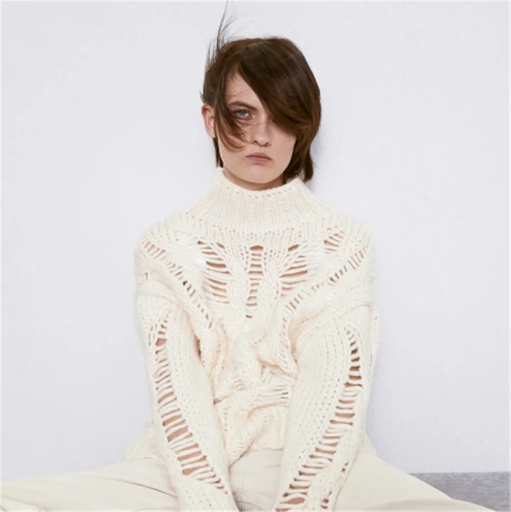 2019 ZA женский свитер ручной работы новый полый дизайн восемь нитей вязаный