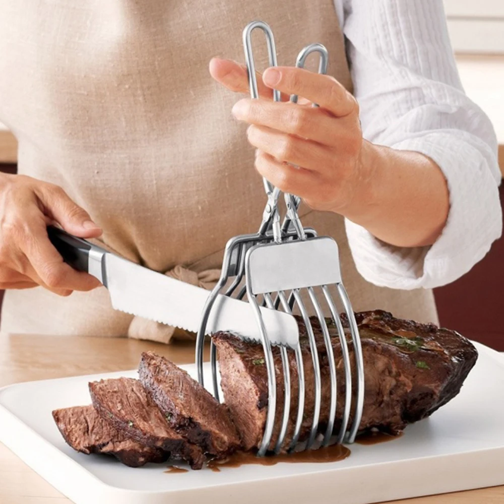 

Roast Cutting Tongs Stainless Steel Beef Meat Slicer Tong Kitchen Gadgets Slicing Vegetable Fruits Cutting Tool Kitchen Supplies