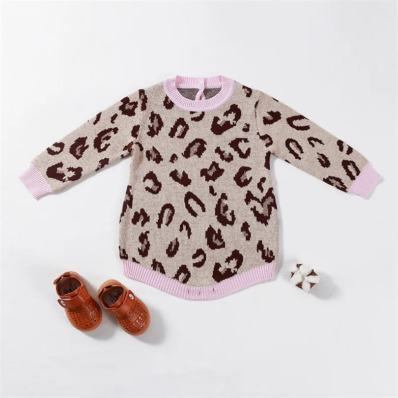 

Baby Girls Romper Winter Knitted Baby Clothes Newborn Long Sleeve Infant Baby Romper Jumpsuit Leopard Toddler Baby Playsuit Girl