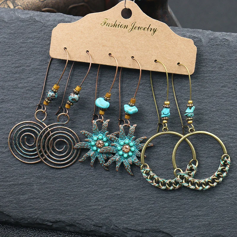 

Hot Sales Plant Flower Multiple Geometry Round Vintage Ethnic Style Beaded Earrings For Girl Party Jewelry Set