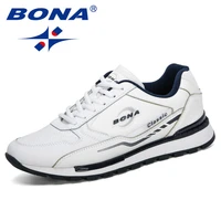 bona mens running shoes comfortable sneakers outdoor casual shoes man training lace up lightweight leather sports shoes