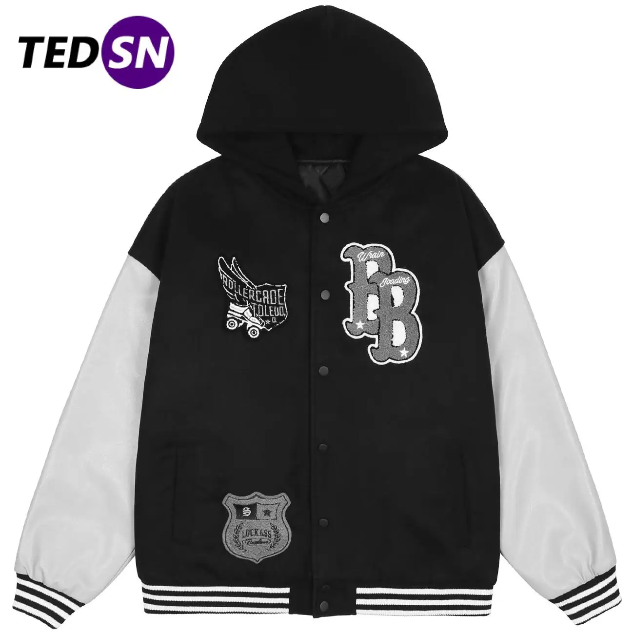 

TEDSN Baseball Hood Jacket Varsity Hoodie Unisex Winter Coat Men Women 2021 Harajuku Hip Hop Streetwear Oversize Casual Clothes