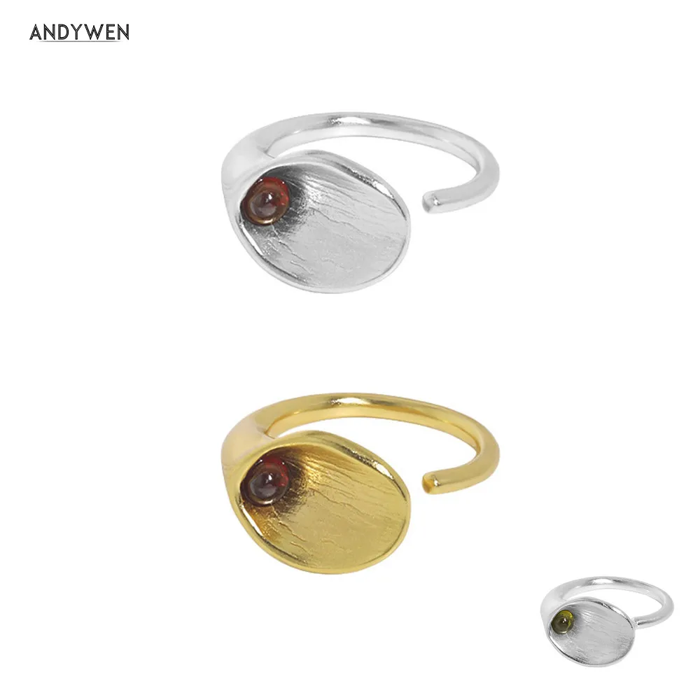

Кольцо с кристаллом ANDYWEN, регулируемое, нестандартного размера, для вечерние, серебряное, золотое, коричневое, зеленое, 925 пробы