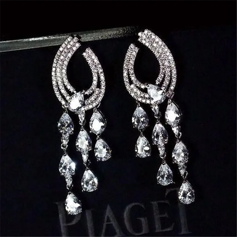 

Original 925 sterling silver Dangle Earring Water Drop Dimaond Jewelry Statement Party Wedding Drop Earrings for Women Bridal