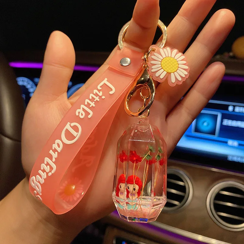 Cartoon Princess Doll Keyring Transparent Liquid Floating Keychains Leather Cord Car Key Chains Pendant Cute Bag Keyfob Ornament | Украшения