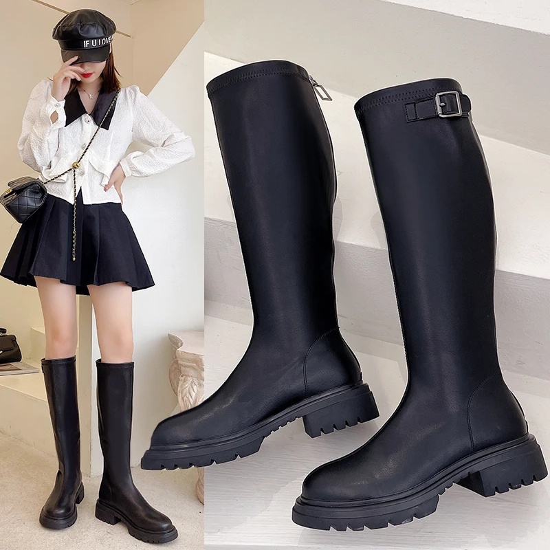 

Women Knee High Boots Luxury Brand Designer Patent Leather Zipper Wedges Pointed Toe High Heels Winter Fashion Soft Warm 2021