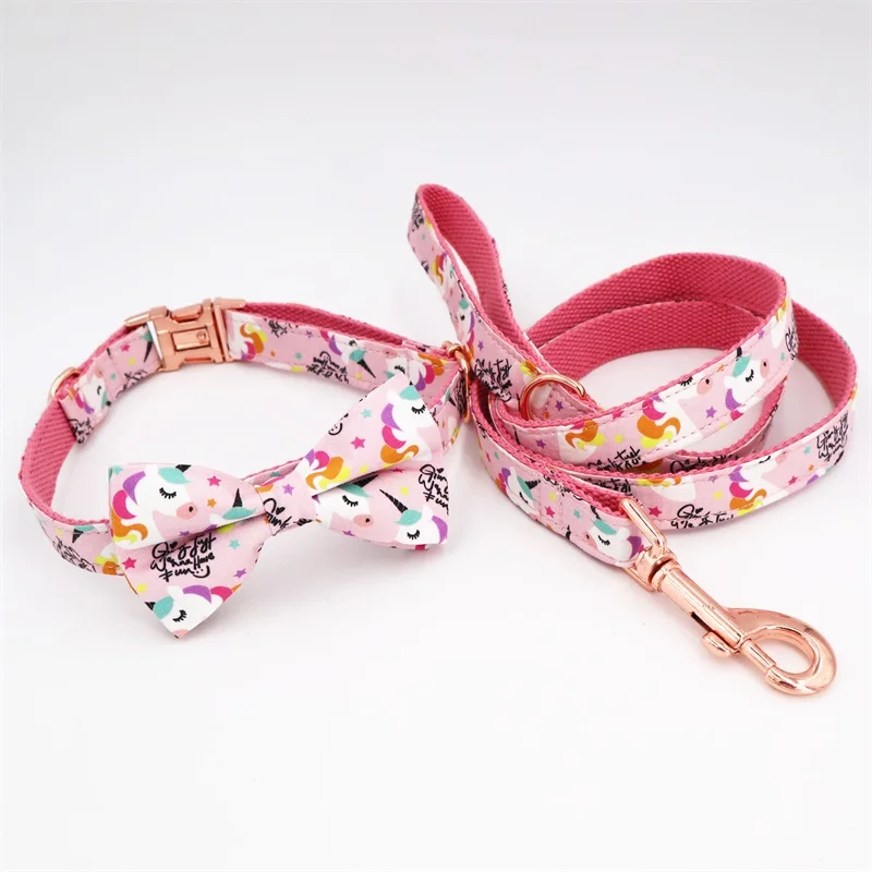 collar bow leash Розовый ошейник для девочки, галстук-бабочка с металлической пряжкой, большие и маленькие собаки и кошки, аксессуары для ошейника питомца - Цвет: collar bow leash