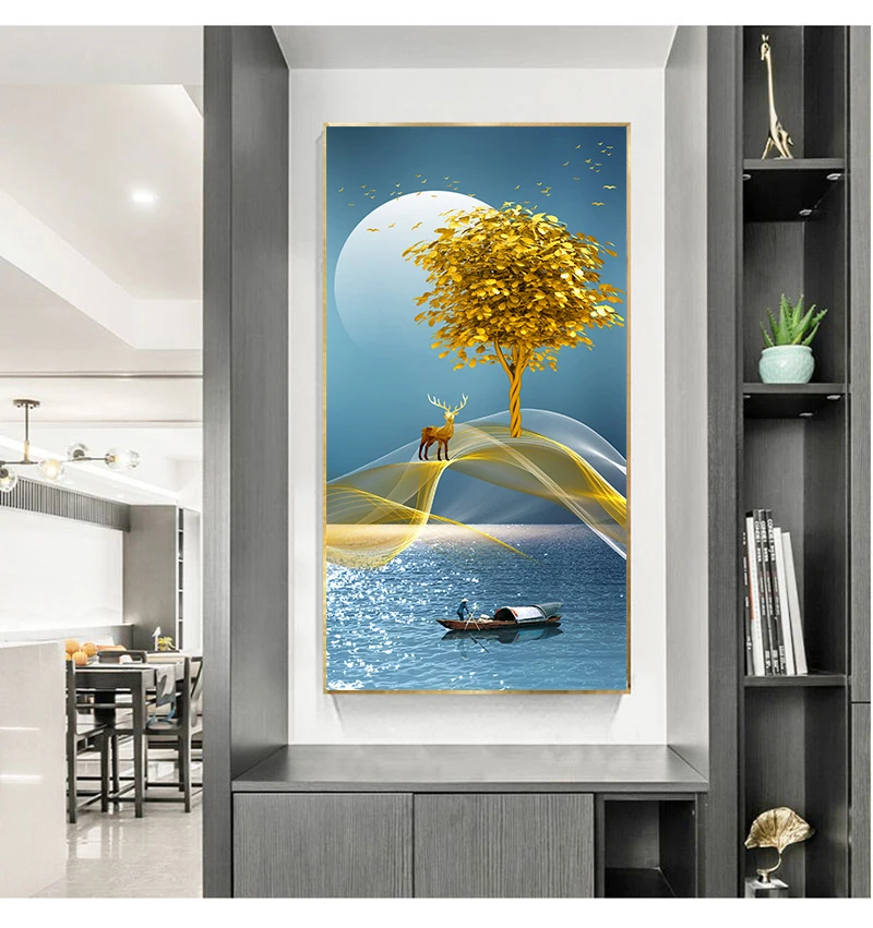 Современное абстрактное искусство денежное дерево под луной холст живопись