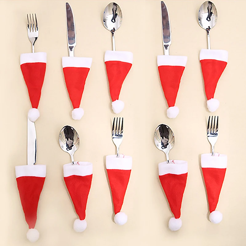 

10PC Tableware Holder bag Christmas hat Christmas Christmas Decorations home decoration accessories Kitchen Tableware Holde
