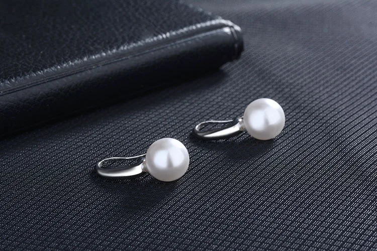 

925 Sterling Silver Round Pearl Stud Earrings For Women Wedding Engagement Jewelry Pendientes eh1429