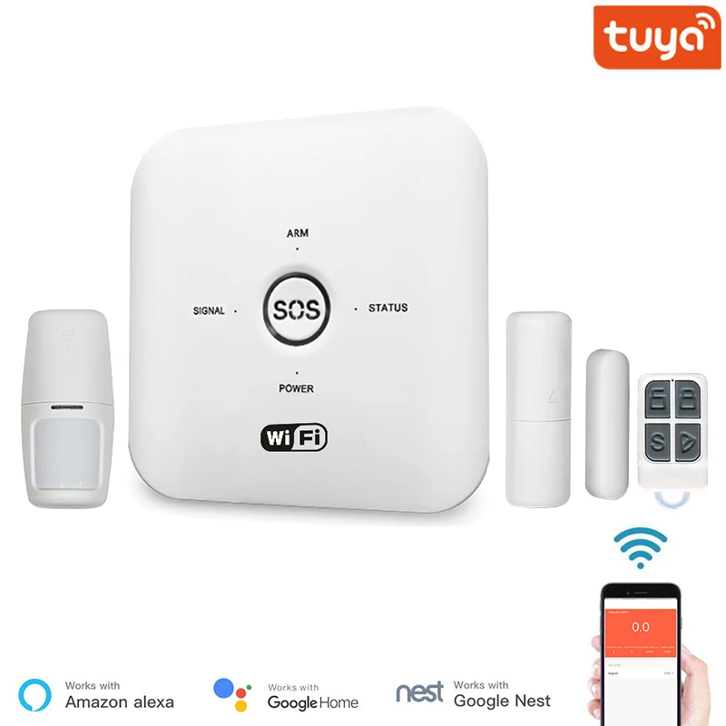 

Wireless WIFI GSM Smart Home Security Alarm System For Tuya Smart Life APP PIR Remote Controlled Work With Alexa Google Home