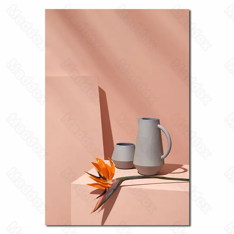 

Canvas Painting Wall Art Girl Heart Color Simple Style Wall Gray Cup Water Cup Teacup Orange Flower Personality Home Decor Mural
