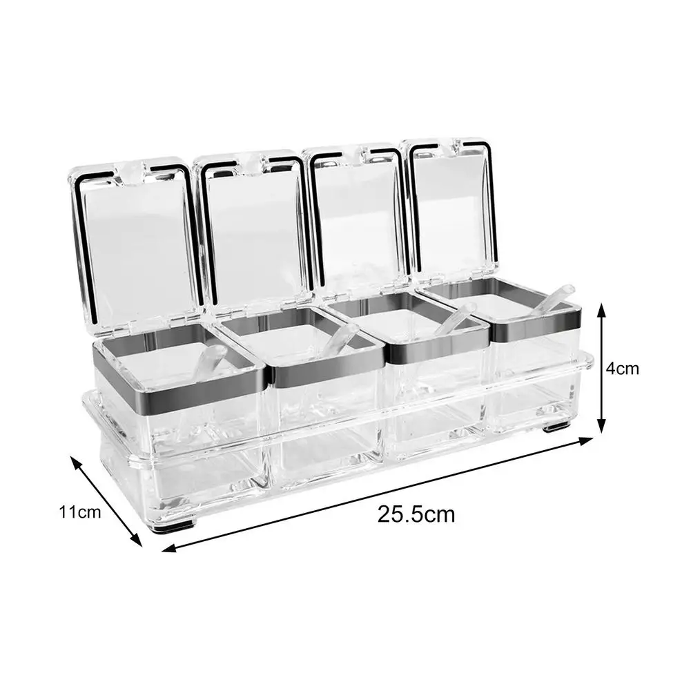 

Kitchen Acrylic Seasoning Box Transparent Storage Container With Spoon 304 Stainless Steel Frame Place Various Condiments