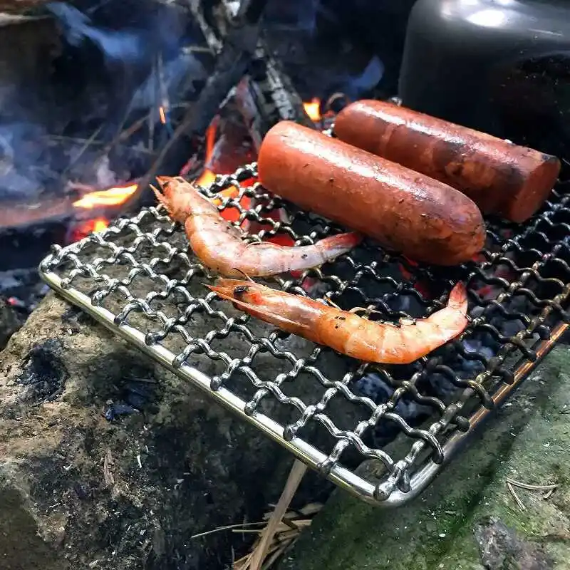 

2Pcs/Set Stainless Steel Portable Grill Barbecue Rack Multifunctional Outdoor Camping Cooking Bracket Tool Grill Accessories BBQ