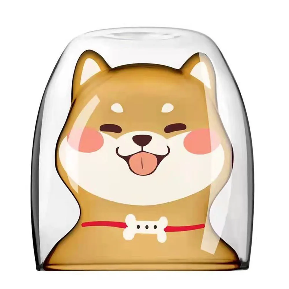 Креативная чашка ручной работы двойная стеклянная Шиба-ину милая мультяшная