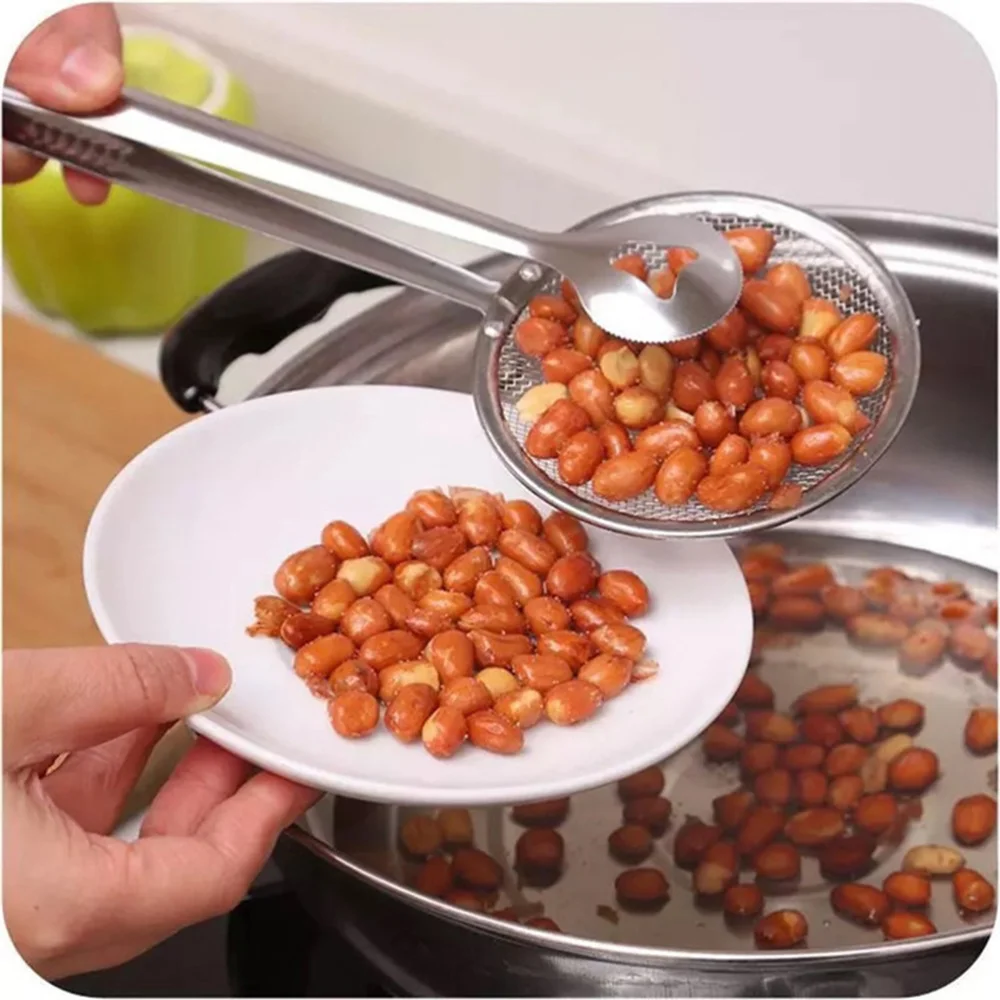 

29CM Stainless Steel Filter Spoon with Clip Multi-functional Colander Oil-Frying Filter Fried Food Clip