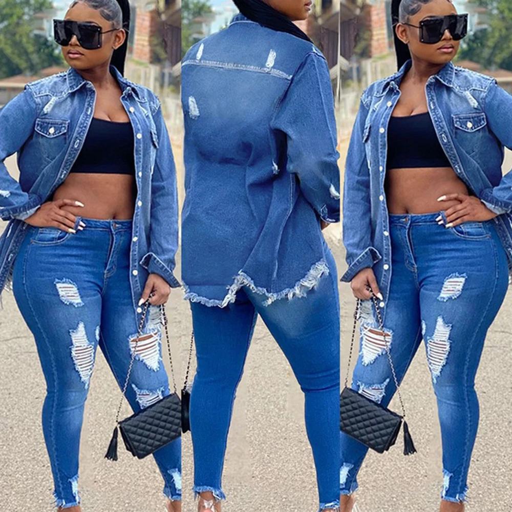 

Casual Blue Denim Jacket Fringes Long Sleeve Loose Casual Denim Jacket For Women Autumn Winter Jacket Women Outwear