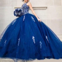 2022 beaded crystals lace quinceanera dresses crew backless royal blue ball gown party sweet 16 prom dresses