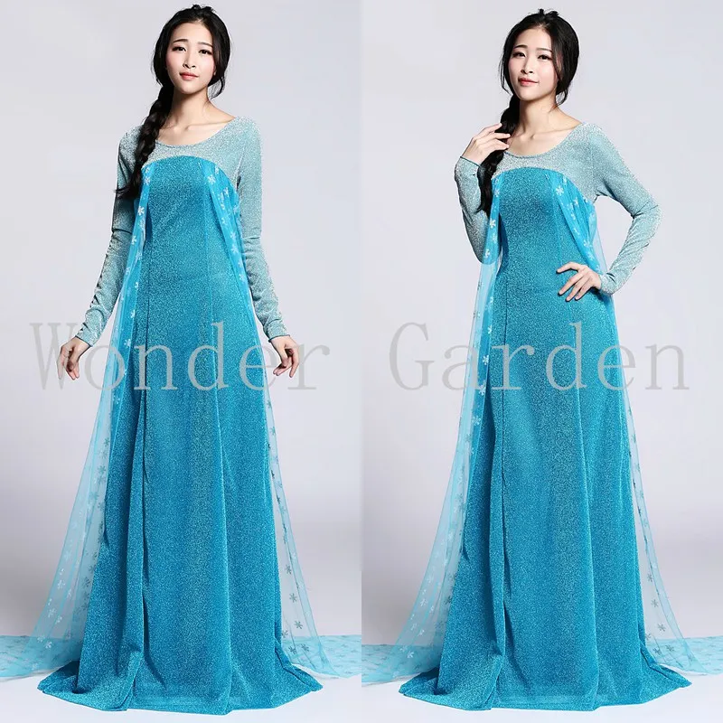 Новый Снежная королева взрослая Эльза голубое платье на Хэллоуин Косплэй костюм