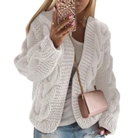 40 dropshipping women casual autumn winter solid color braid knitted sweater jacket cardigan