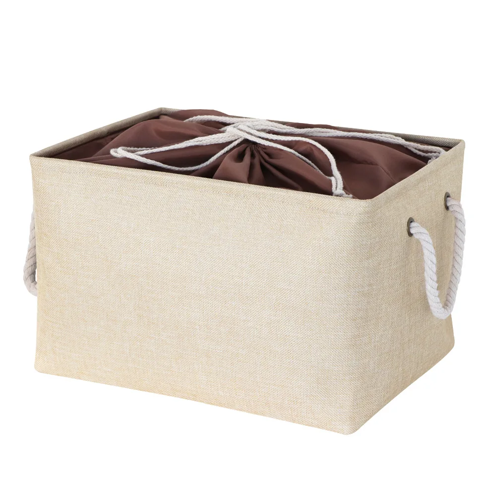 

Home Simple cotton linen clothes storage box thickened EVA foldable wardrobe bundle mouth storage basket box Bedroom sorting box