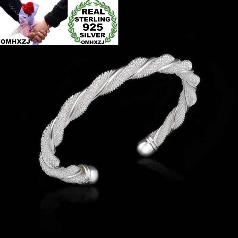 

OMHXZJ Wholesale Personality Fashion OL Woman Girl Party Gift Silver Open Twisted 925 Sterling Silver Cuff Bangle Bracelet BR147