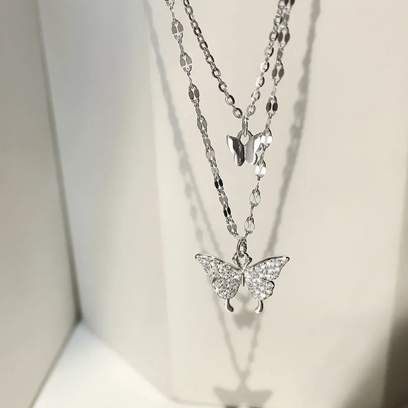 

Double Layer Choker Shiny Zircon Butterfly Necklace For Women 2021 New Minimalist Clavicle Chain Jewelry Wholesale