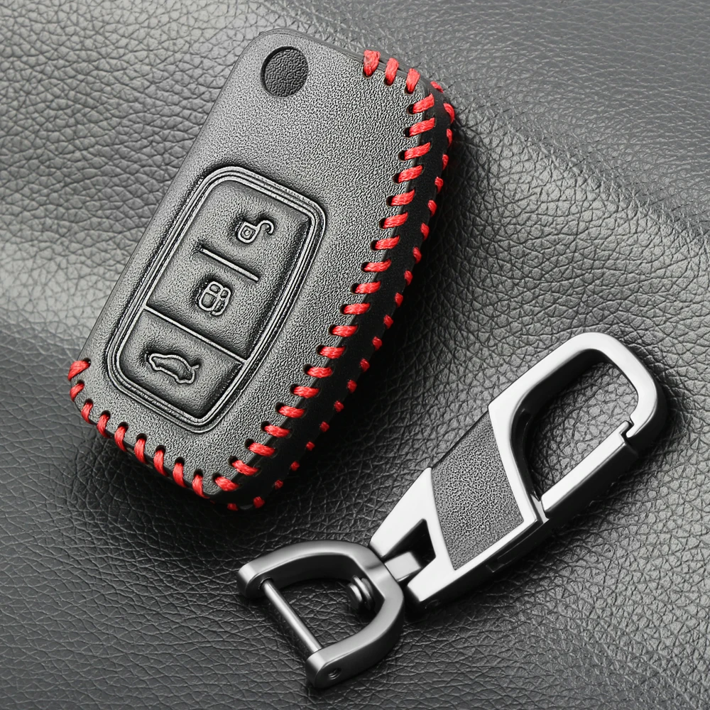 Genuine Leather Key Remote Cover Case Protect For Ford Fiesta Focus 2 Ecosport Kuga Escape 3 Buttons Car Flip Accessaries | Автомобили и