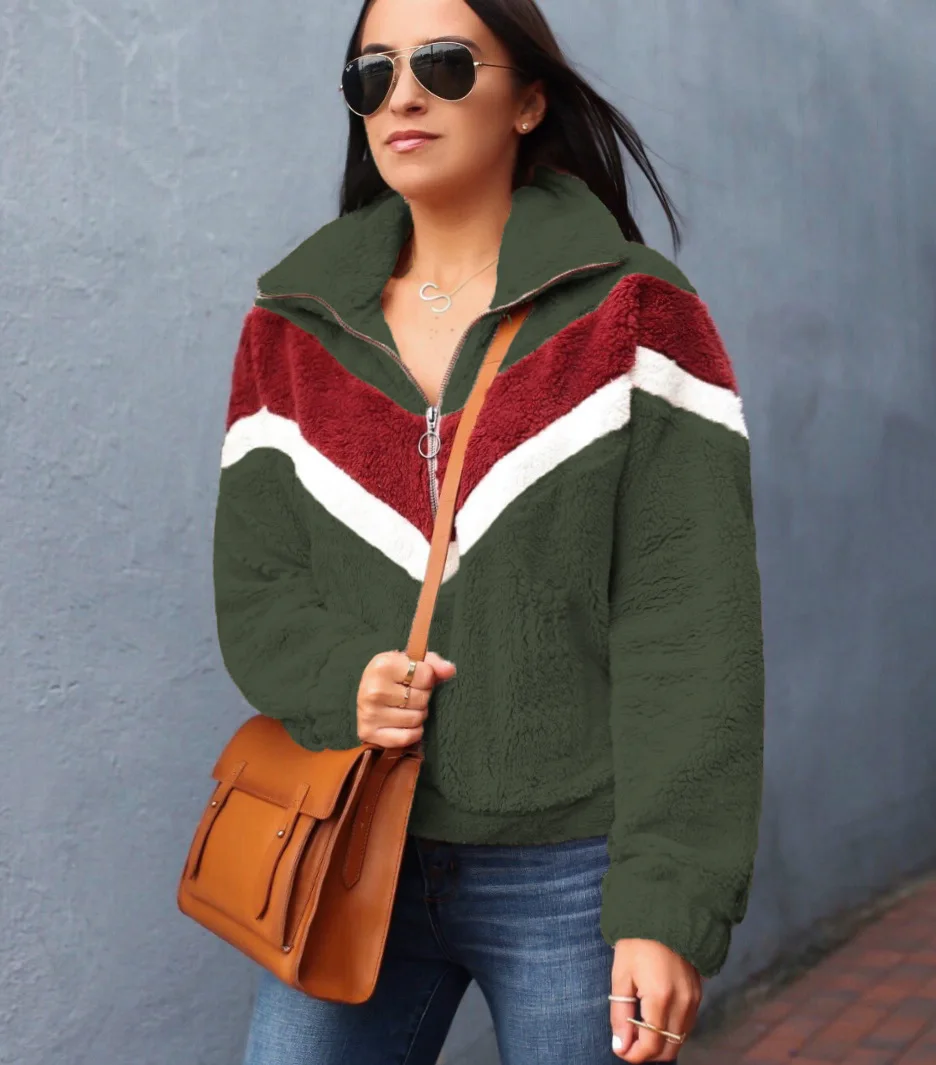 2019 Autumn Women Casual Mohair Pullover Zipper V Neck Fleece Sweater Fashion Sweet Loose Warm Winter Coat | Женская одежда