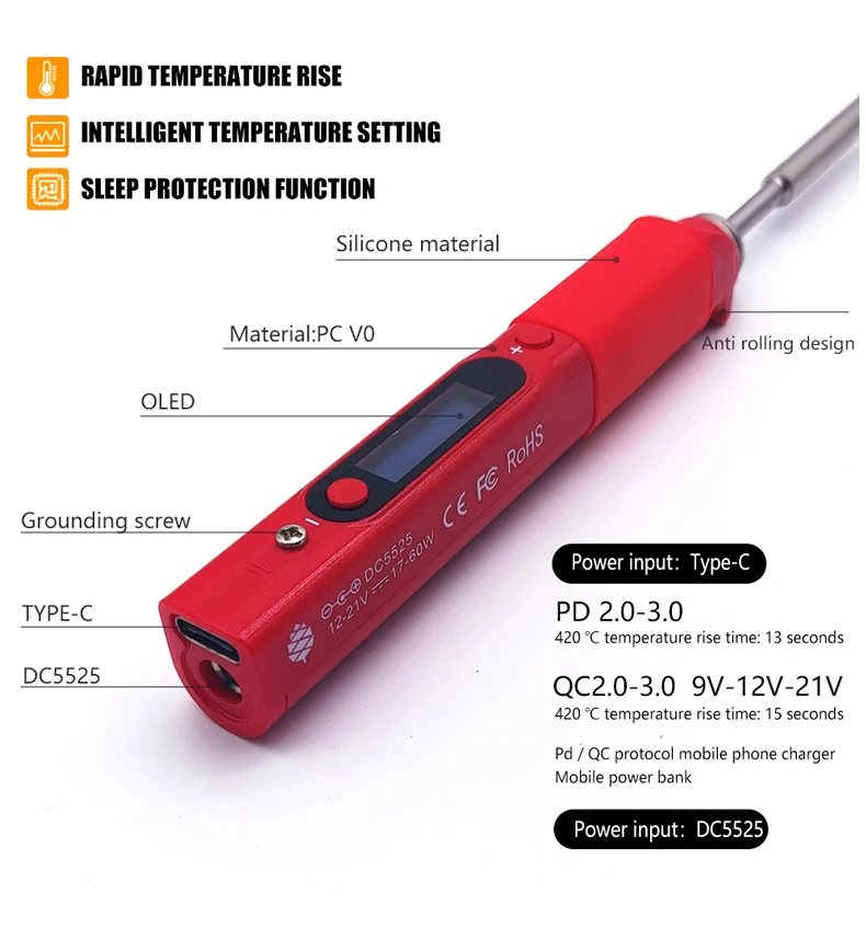 Pine64 Intelligent Portable Mini Smart Soldering Iron With Type-c to Usb C Silicon Power Charging Cable For Pinecil-bb2 hot stapler plastic welder