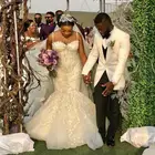 Женское свадебное платье с юбкой годе It's yiiya, белое платье на тонких бретельках в африканском стиле со шлейфом и аппликацией на лето 2019